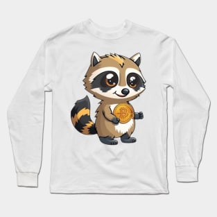 Cute Raccoon with Bitcoin Coin - Cartoon Style Long Sleeve T-Shirt